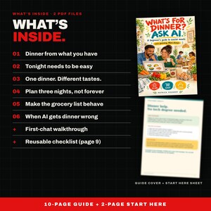 AI Meal Planning Guide for Beginners PDF, What's for Dinner? Ask AI, Illustrated Family Dinner Planning Help, Digital Download image 2