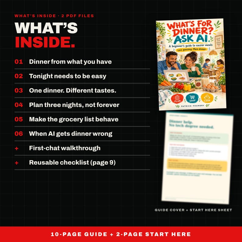 AI Meal Planning Guide for Beginners PDF, What's for Dinner? Ask AI, Illustrated Family Dinner Planning Help, Digital Download image 2