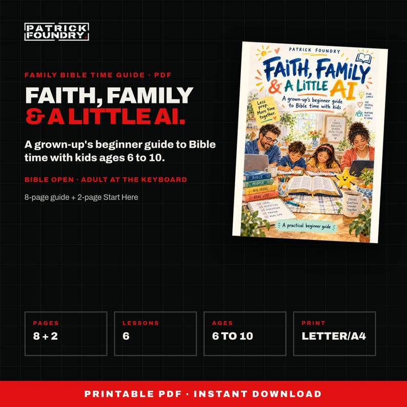 AI for Family Bible Time, Beginner Guide PDF, Christian Family Devotion Help for Kids Ages 6 to 10, Illustrated Guide for Parents image 1