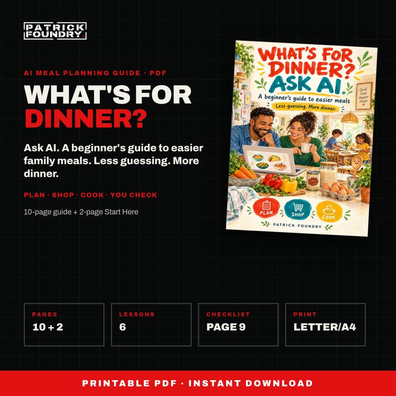 AI Meal Planning Guide for Beginners PDF, What's for Dinner? Ask AI, Illustrated Family Dinner Planning Help, Digital Download image 1