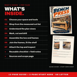 Workbench Plans PDF, Beginner Garage Workbench Build Guide, 48 x 24 Pocket Hole Bench, Cut List and Checklist, DIY Woodworking Plans image 2