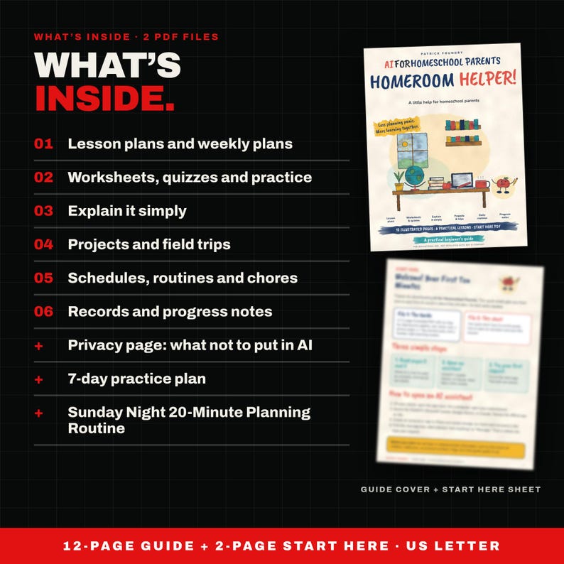 AI for Homeschool Parents Beginner Guide PDF, Lesson Planning Workflows, Worksheets, Daily Rhythm, Records, Homeschool Planning Help image 2