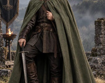 Medieval Cotton Hooded Cape, Renaissance Faire Cosplay Cloak, Fantasy Costume