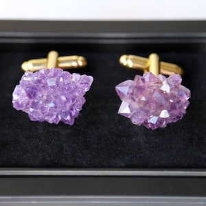 Flower Amethyst Cufflinks Purple Crystal Geode Cuff Links for Men Amethyst Crystal Wedding Cufflinks Husband February Birthday Gift for Him