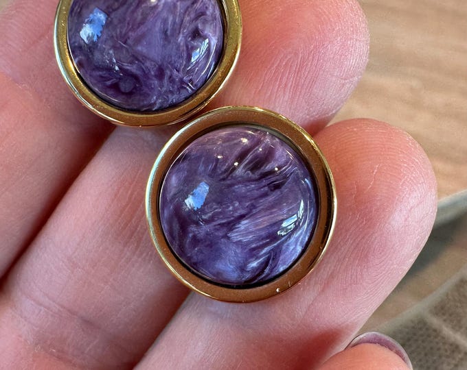 Purple Crystal Jewelry for Men Charoite Gemstone Cuff Links Groomsmen Gift for Him Stainless Steel Sterling Silver Wedding Cufflinks