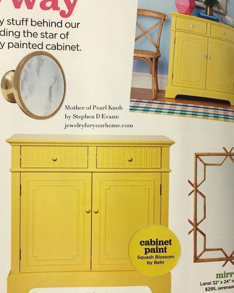 Mother of Pearl Knob featured in HGTV magazine custom gemstome hardware jewelry for your home