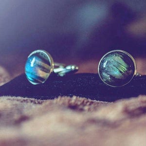 Labradorite Cuff Links - Blue Labradorite Cufflinks - Anniversary Gift for Boyfriend - Gift for Men - Gemstone Cufflinks - Visionary