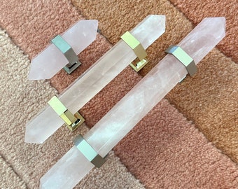 Rose Quartz Crystal Drawer Pull Pink Dresser Handle Kitchen Cabinet Hardware Closet Pull Custom Knob Designer Hardware Brass Gold Silver