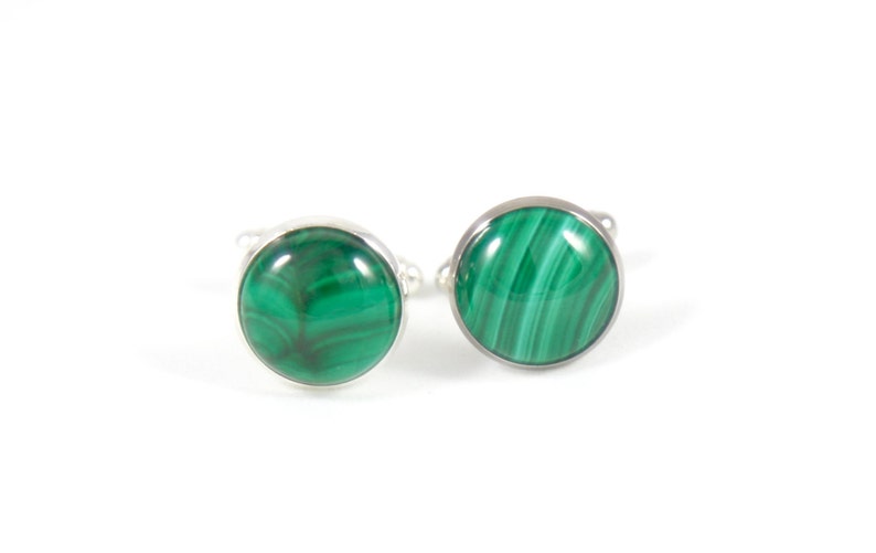 Malachite Cufflinks--Mens Cufflinks--Father of the Bride Sterling Silver Cuff Links Gift