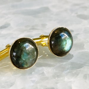 Labradorite Cuff Links - Blue Labradorite Cufflinks - Anniversary Gift for Boyfriend - Gift for Men - Gemstone Cufflinks - Visionary
