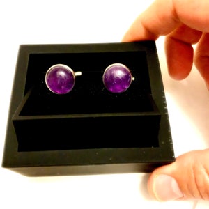 Amethyst Gemstone Cufflinks - Purple Cufflinks - February Birthstone Birthday Gift for Him - Anniversary Gift