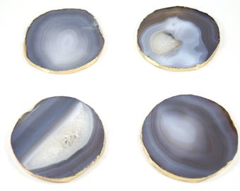 Gray Agate Coasters - Gray Agate Slice Coasters - Set of 4 Coasters