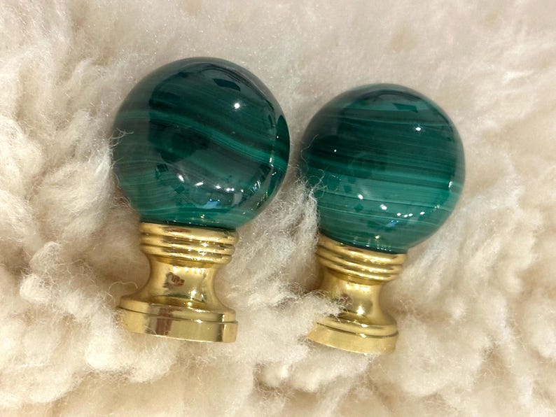 Malachite Lamp Finial Green Ball Lighting Accessory Gemstone Lamp Topper Custom Lamp Accent Old Money Interior Design Ideas Art Deco Decor image 3