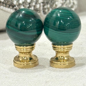 Malachite Lamp Finial, Luxury Lamp Finial Pair, Green Malachite Finial, Gemstone Lamp Topper, High-End Lamp Accessory, Solid Brass Finial, Malachite Home Decor, Sophisticated Lamp Crown, Designer Lamp Finial, Genuine Malachite Lighting Accent, Custom Finish Lamp Finial, USA Handcrafted Finial, Luxury Bedroom Lamp Decor, Old Money Interior Accents, art decor decor