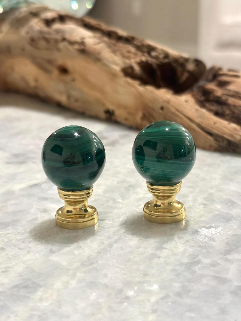 Malachite Lamp Finial Green Ball Lighting Accessory Gemstone Lamp Topper Custom Lamp Accent Old Money Interior Design Ideas Art Deco Decor image 4