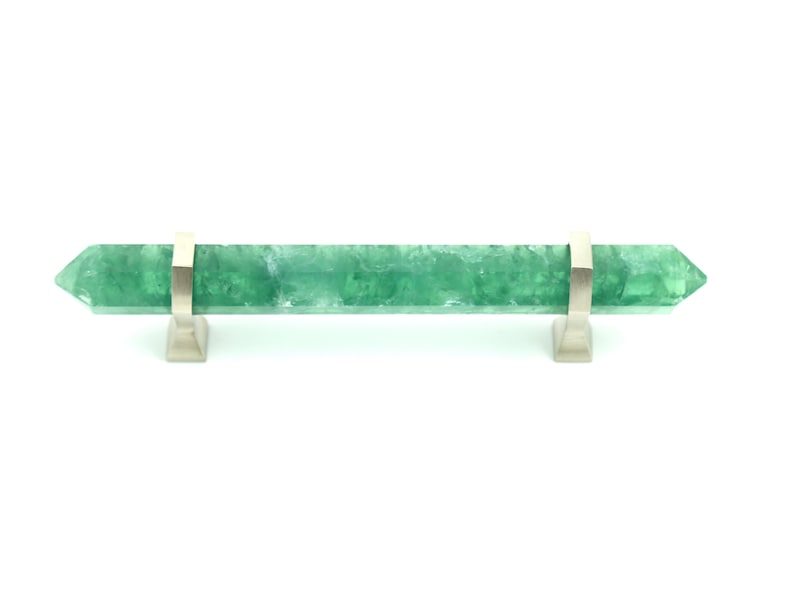 Green crystal pull for cabinets or furniture for luxury homes!  This crystal handle was featured in homedecor magazines for its unique look and solid brass custom hardware choices!