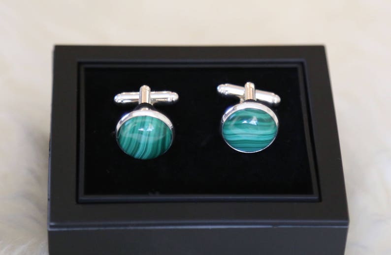 Malachite Cufflinks--Mens Cufflinks--Father of the Bride Sterling Silver Cuff Links Gift