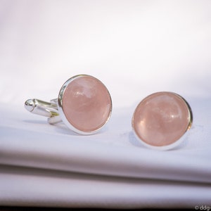 Cufflinks - Rose Quartz Cufflinks - Tuxedo Cufflinks - Gift for Him - Groom Cufflinks Groomsmen Gift