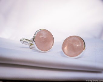 Cufflinks - Rose Quartz Cufflinks - Tuxedo Cufflinks - Gift for Him - Groom Cufflinks Groomsmen Gift