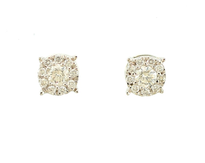 Diamond Cluster Stud Earrings - Solid 14kt White Gold - Diamond Earrings - Wedding Earrings