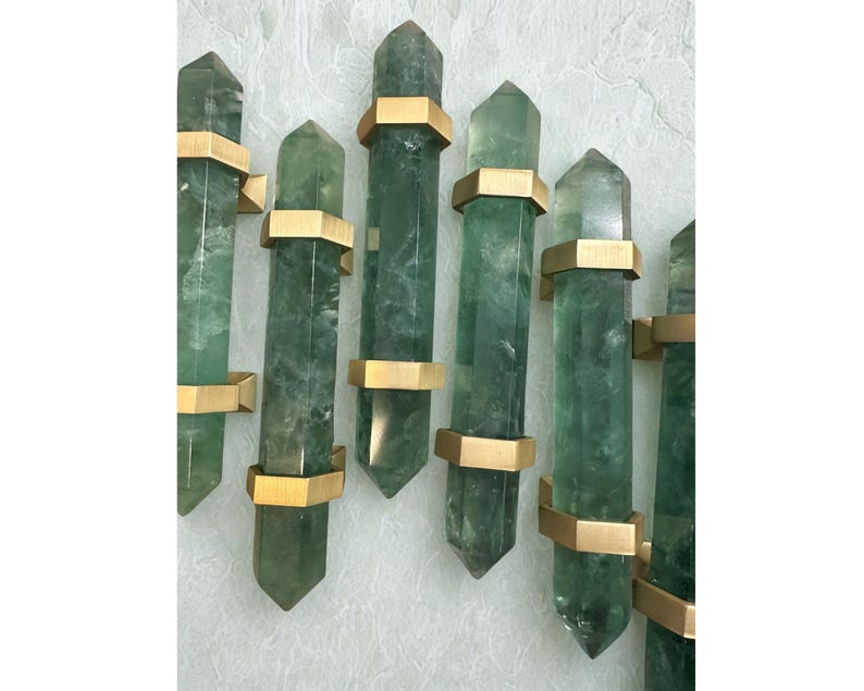 green fluorite pulls, brass pulls, luxury pulls, luxury hardware, high end cabinet pulls, gemstone pulls, cabinet pulls, green kitchen cabinet pulls, green cabinet handles, green fluorite decor, crystal cabinet pulls, chrome pulls, solid brass pulls, jewelry for your home, long cabinet pulls, designer pulls, furniture pulls, drawer pulls, custom pulls