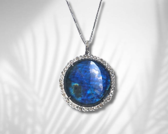 Labradorite Diamond Pendant Necklace