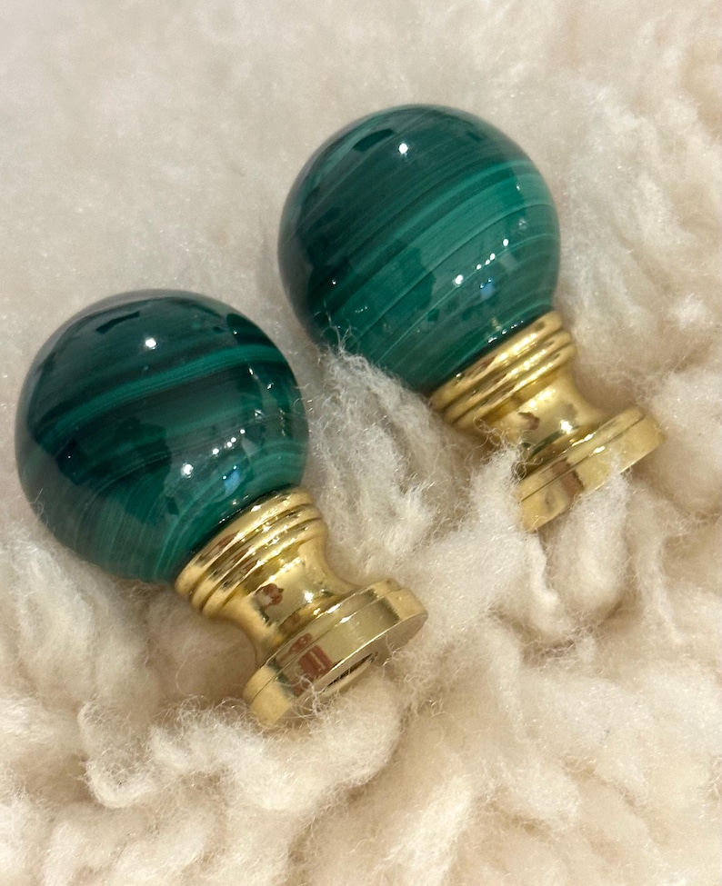 Malachite Lamp Finial Green Ball Lighting Accessory Gemstone Lamp Topper Custom Lamp Accent Old Money Interior Design Ideas Art Deco Decor image 6