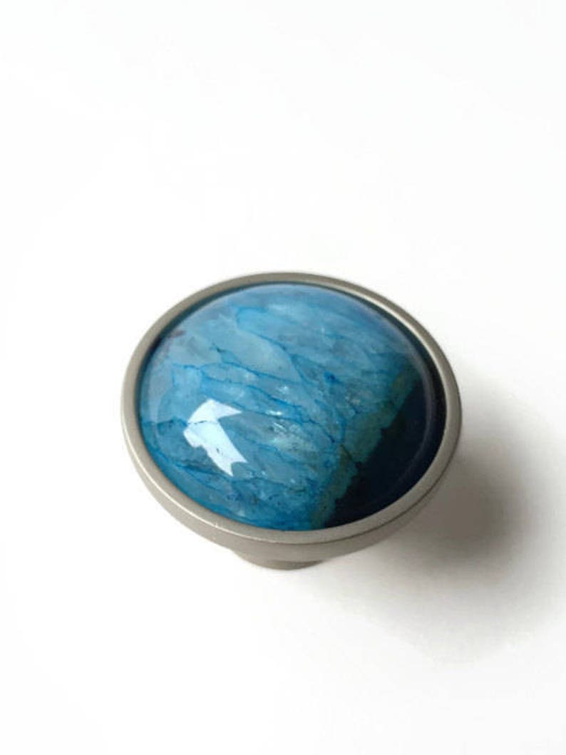 Blue Crystal Ball Blue Stone Drawer Pull Blue Crystal Knob Etsy