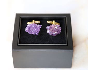 AMETHYST FLOWER Cufflinks--Geode Cufflinks--Purple Crystal Cufflinks--Amethyst Cufflinks