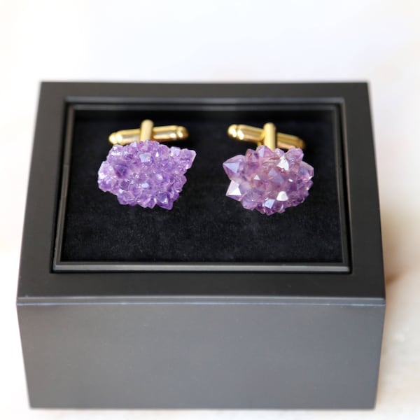 AMETHYST FLOWER Cufflinks--Geode Cufflinks--Purple Crystal Cufflinks--Amethyst Cufflinks