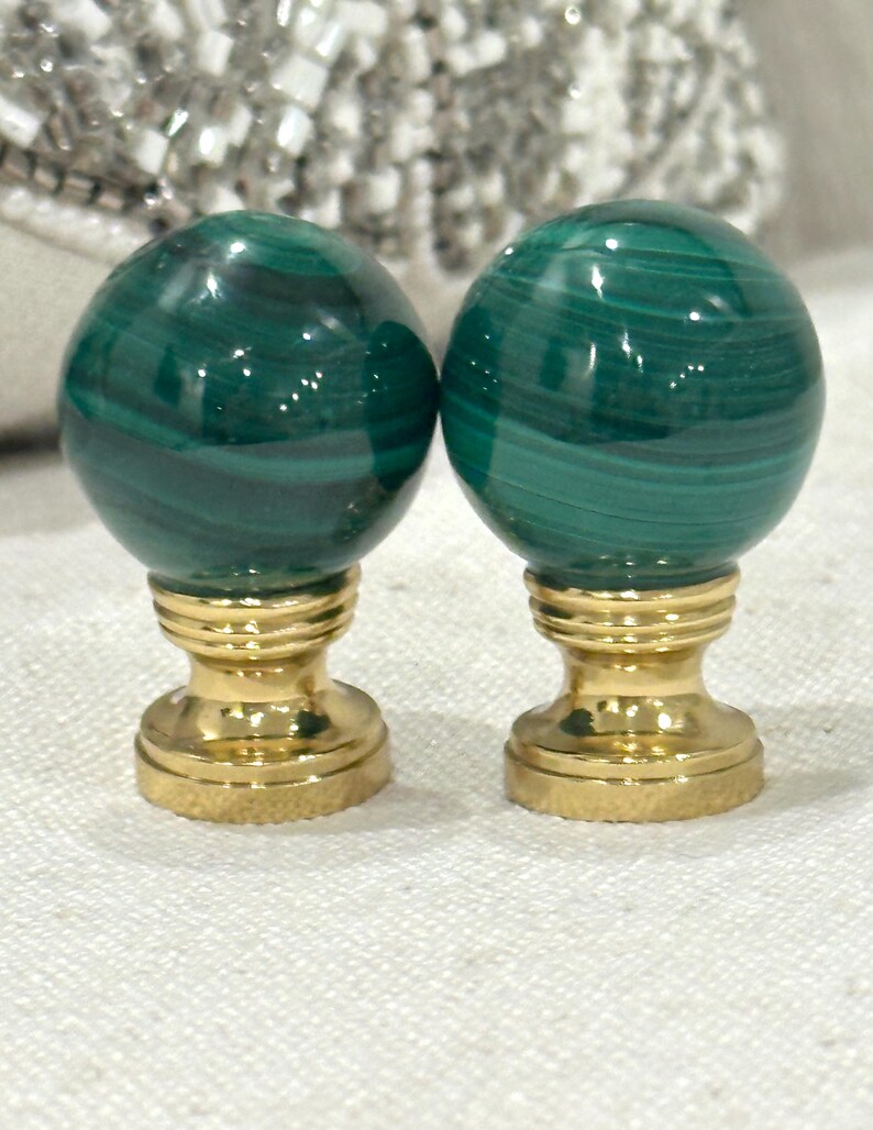 Malachite Lamp Finial Art Deco Decor Green Ball Finial Custom Lighting Hardware Old Money Interior Design Luxury Accessories for Home image 3
