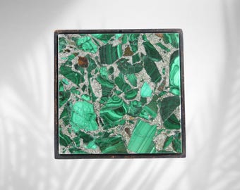 Art Deco Decor Geometric Malachite Knob Malachite Cabinet Pull Green Furniture Hardware Old Money Hollywood Regency Vintage Decor Accents