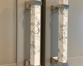 Marble Cabinet Pulls - Marble Cabinet Hardware - Marble Decor - Marble Cabinet Handles - White Marble Kitchen Door Pulls - Custom Home Decor