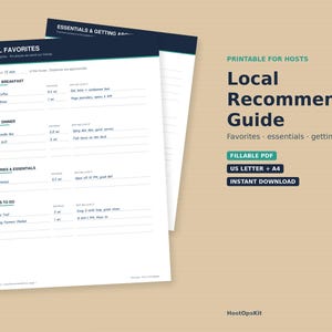 Airbnbのおすすめスポットを印刷できるPDFファイル、ゲスト向け現地ガイド＆アクティビティページ、記入可能なPDF