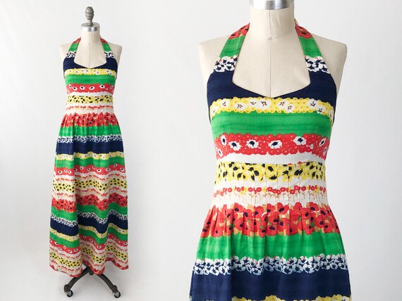 Vintage 70s Halter Maxi Dress - Tori Richard Cottt