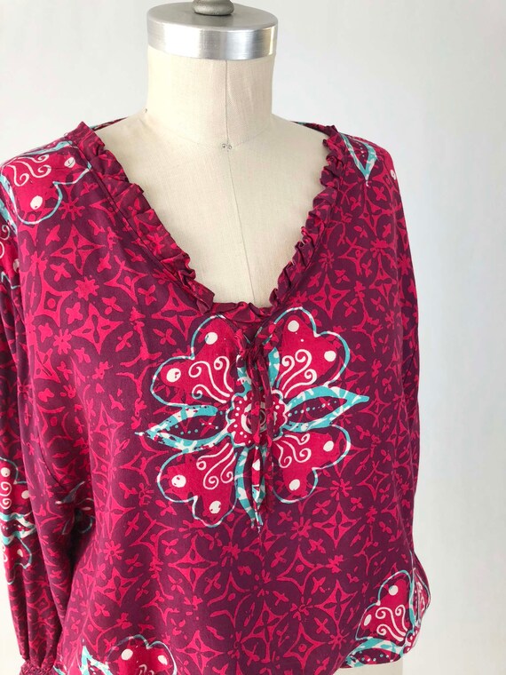 Vintage Bohemian Batik Blouse Top - Cotton Festiv… - image 4
