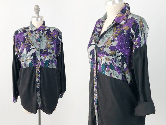 Vintage 80s Button up Shirt 90s Long Sleeve Cotton Top by - Etsy