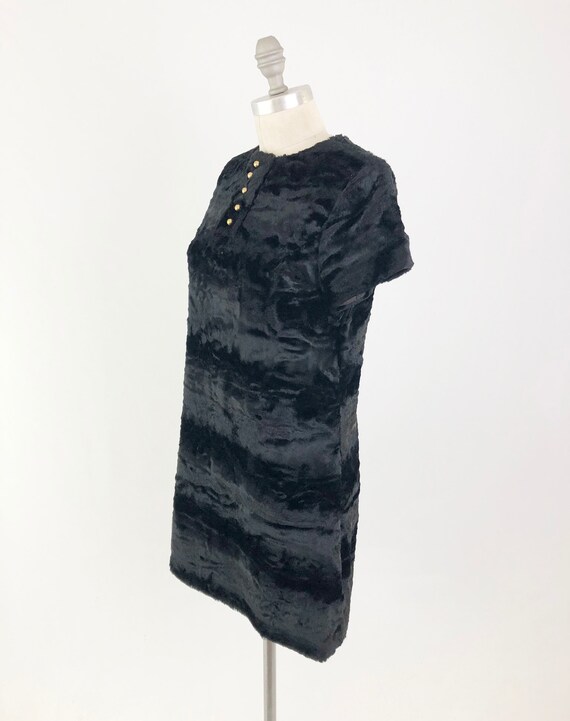 Vintage 60s Mod Mini Dress - Black Faux Fur Cap S… - image 4