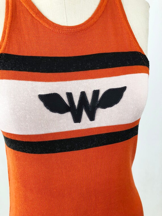 Vintage 50s Jersey Tank Top  - Orange White and B… - image 3