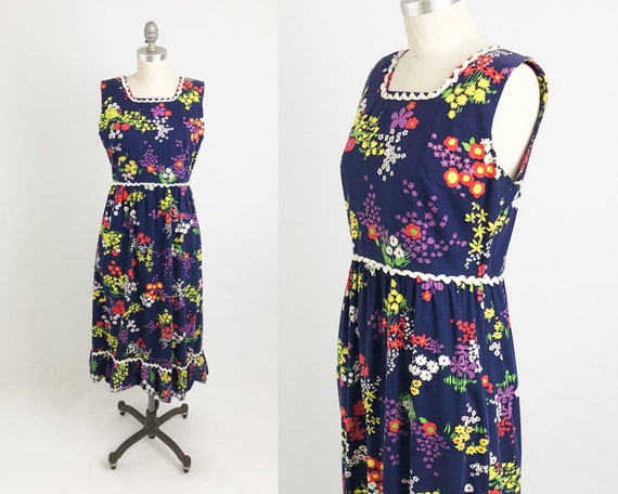 Vintage 60s Cotton Day Dress - Sleeveless A Line … - image 1