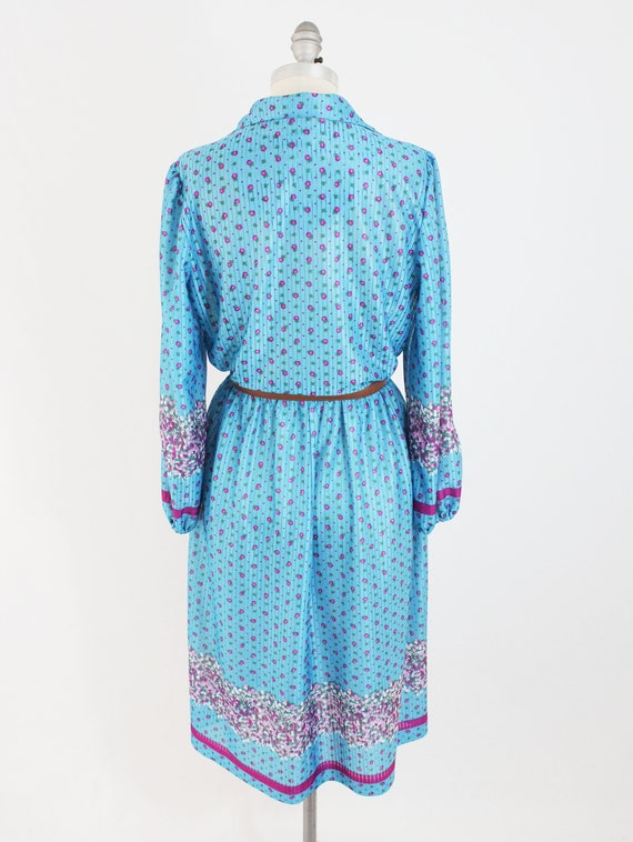 Vintage 70s Boho Folk Dress - Blue and Purple Flo… - image 5