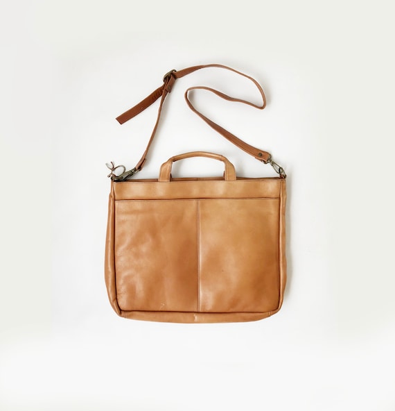 Vintage Tan Leather Messenger Bag -  Crossbody Sc… - image 1