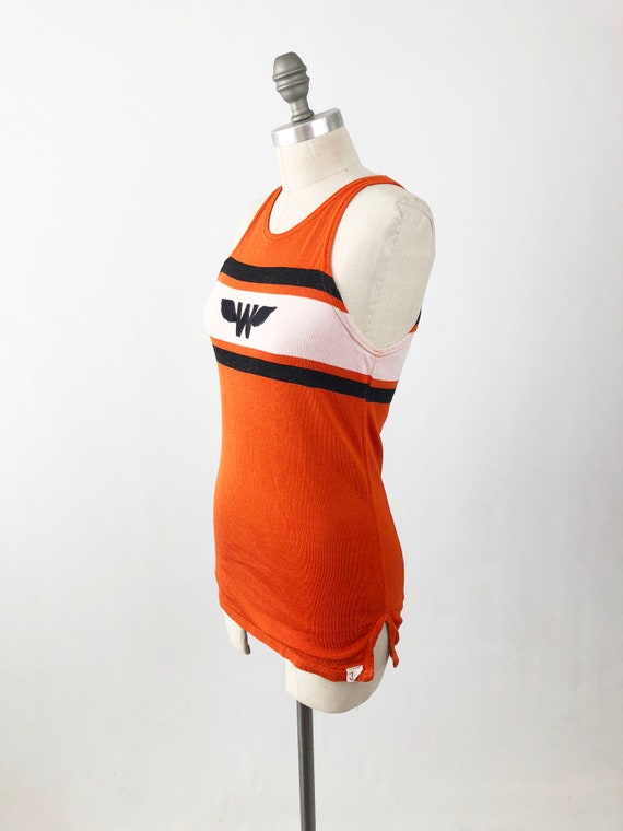 Vintage 50s Jersey Tank Top  - Orange White and B… - image 4