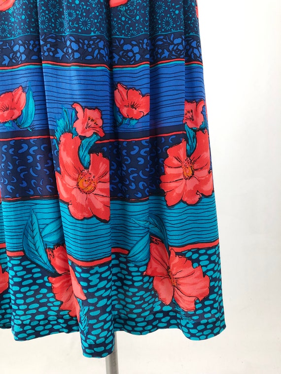 Vintage 80s Silk Midi Skirt - High Waisted Blue F… - image 6