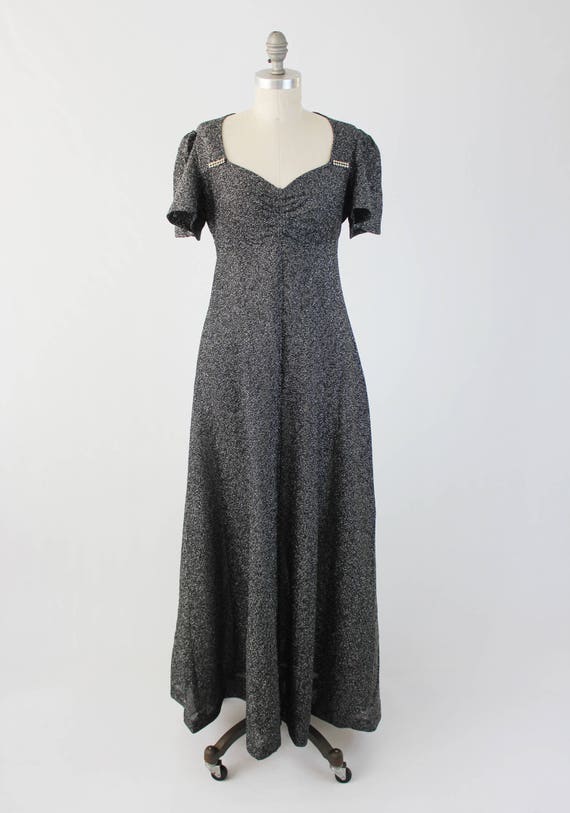 Vintage 70s Metallic Evening Gown - Flutter Sleev… - image 6