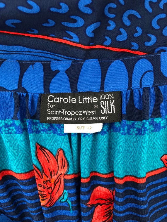 Vintage 80s Silk Midi Skirt - High Waisted Blue F… - image 7