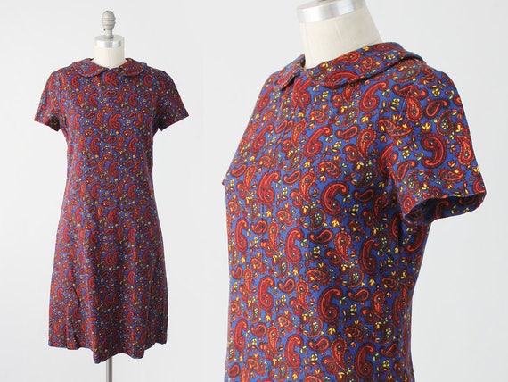 Vintage 60s MOD Paisley Dress - Short Cap Sleeve … - image 1