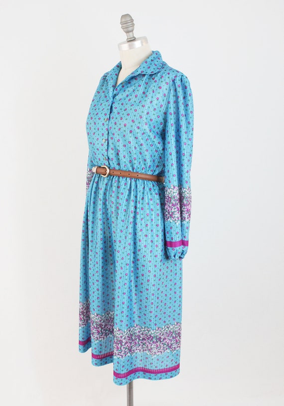 Vintage 70s Boho Folk Dress - Blue and Purple Flo… - image 2