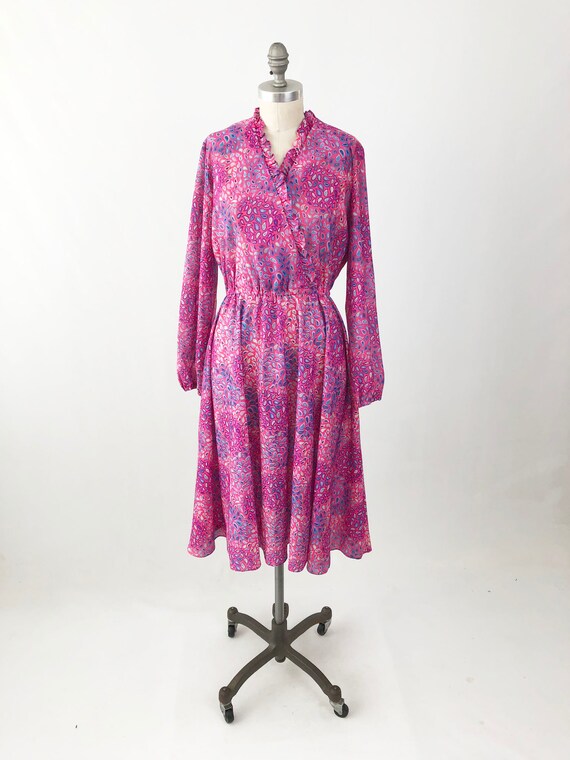 Vintage 70s 80s Paisley Dress - Pink Long Sleeve … - image 2