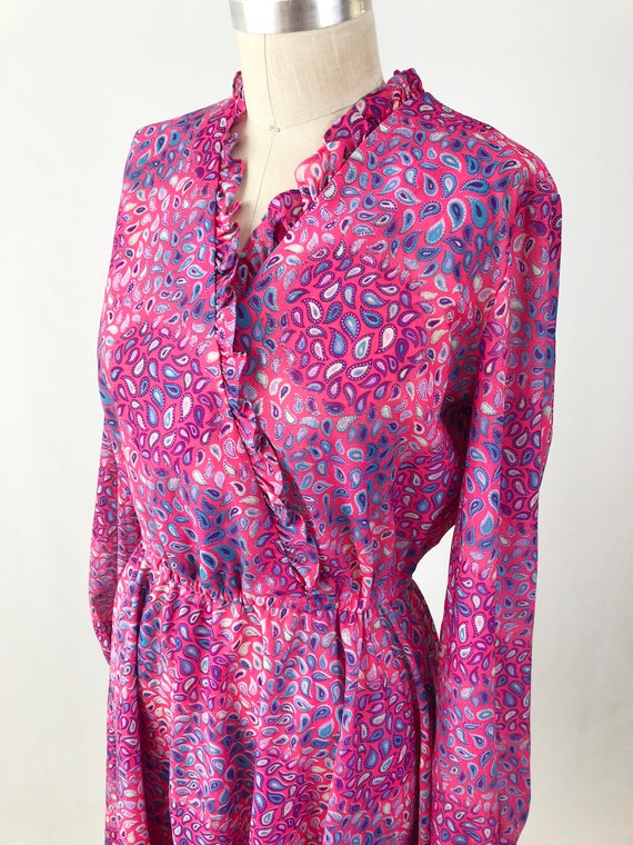 Vintage 70s 80s Paisley Dress - Pink Long Sleeve … - image 6